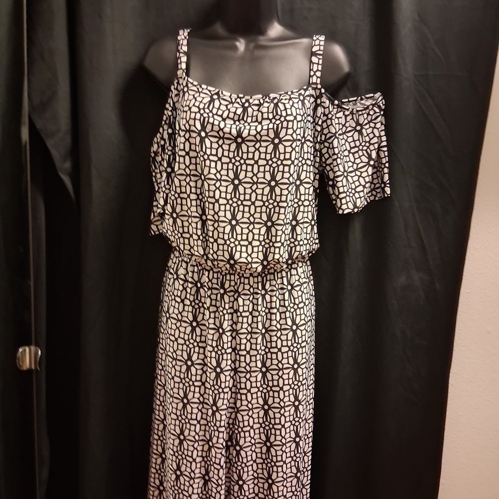 Tacera Black and White Geometric Jumpsuit